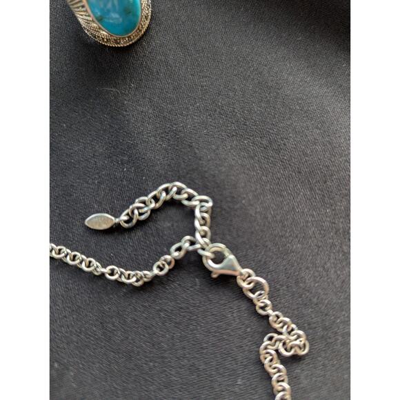 925 Turquoise & Multi-Gem Necklace & Turquoise Cabochon Ring Sterling Sz 9.5 - Picture 9 of 12